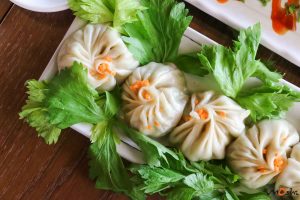 Vegetarian edamame and mushroom momos